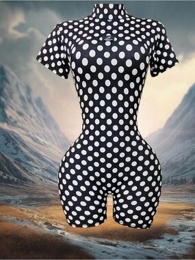 Polka Dot Short Sleeve Romper Jumpsuit in Black & White